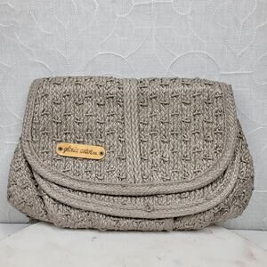 VTG‎ Gloria Astor Woven Wristlet Clutch 11" Gray Envelope Flap Crochet Purse 70s